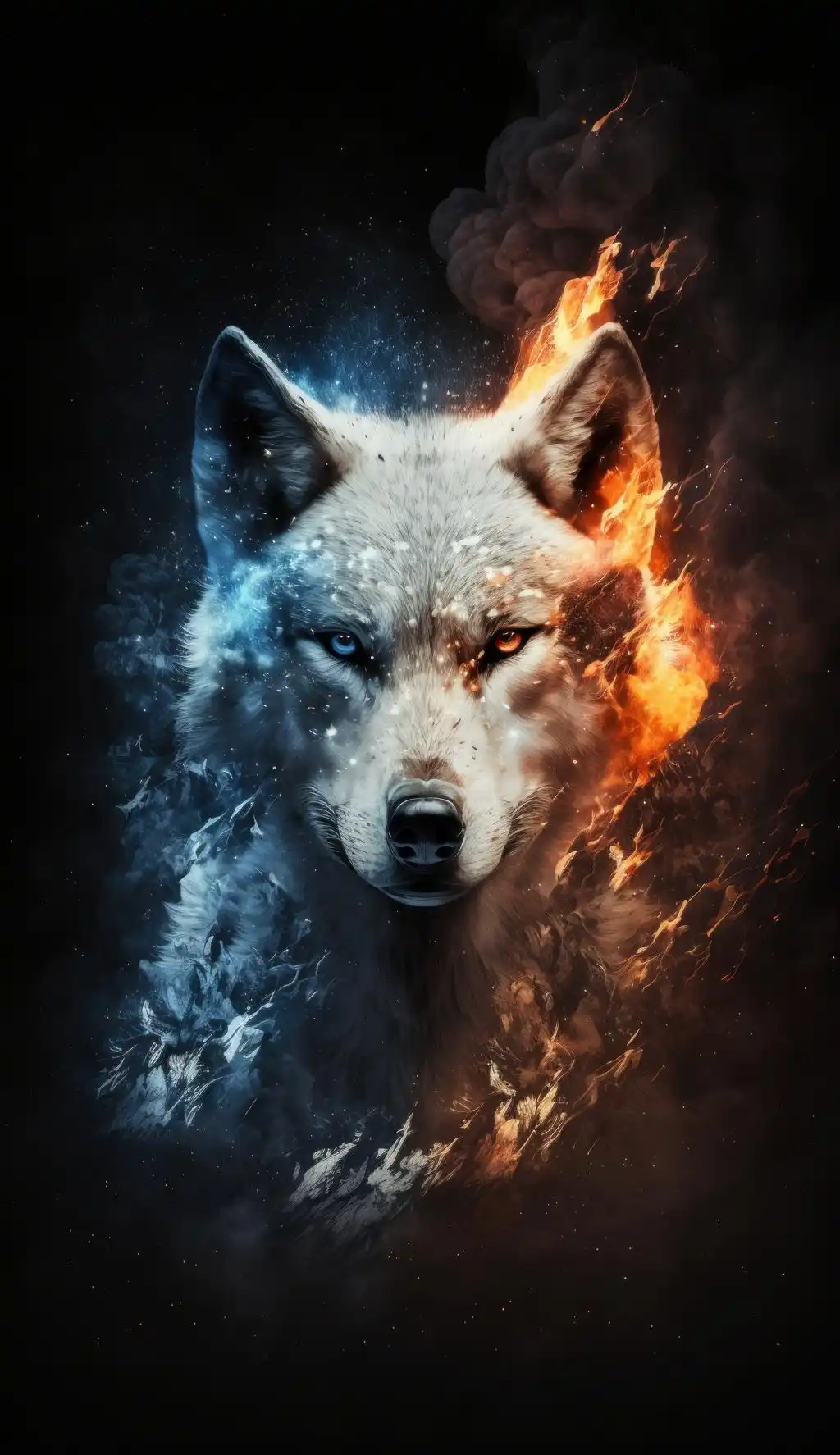 Fantasy Wolf Half Fire Half Ice
