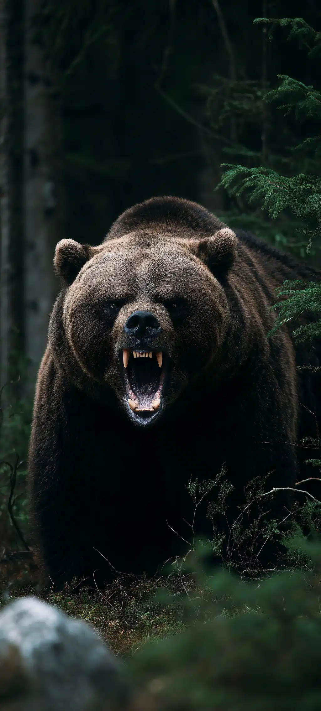 Grizzly Bear Walking Dense Forest