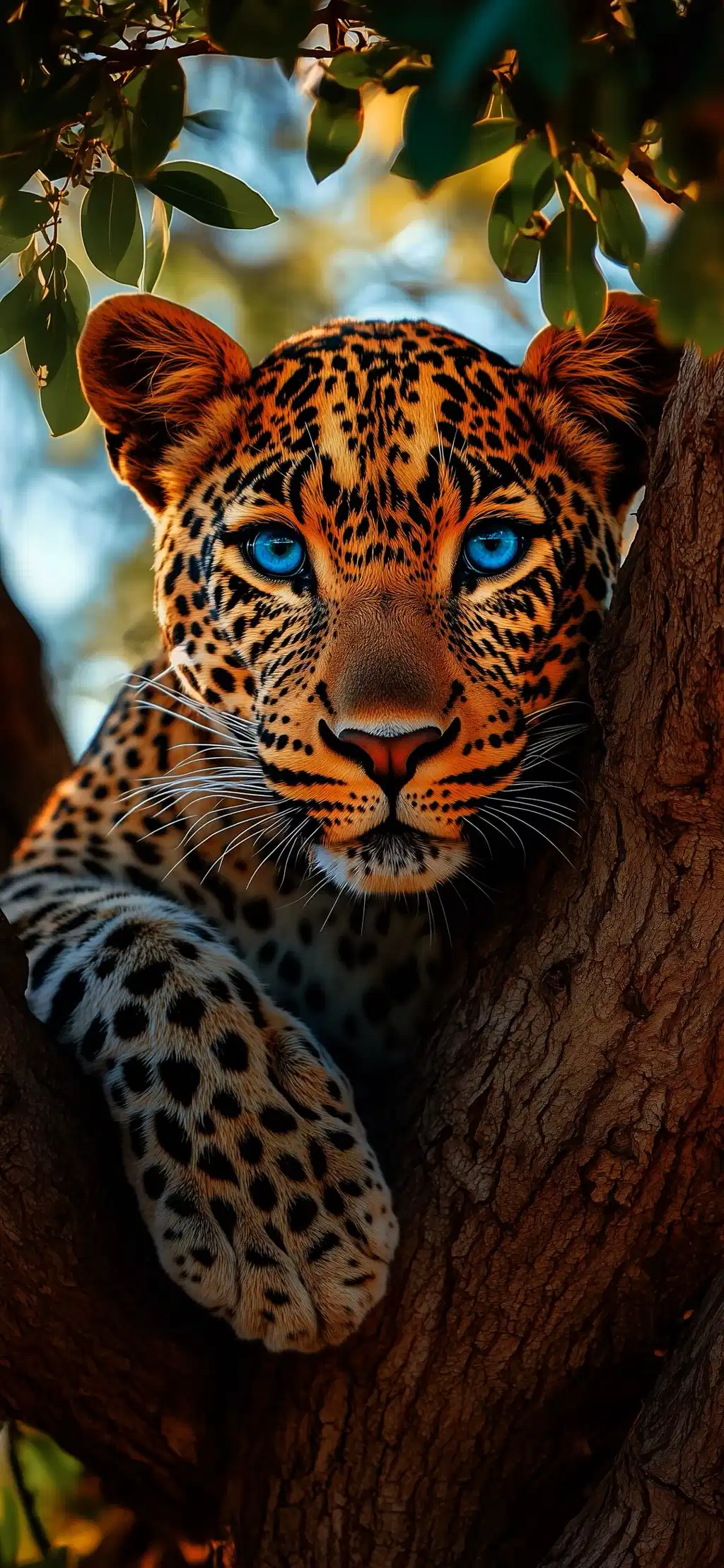 Leopard Peeking Through Vibrant Autumn Leaves