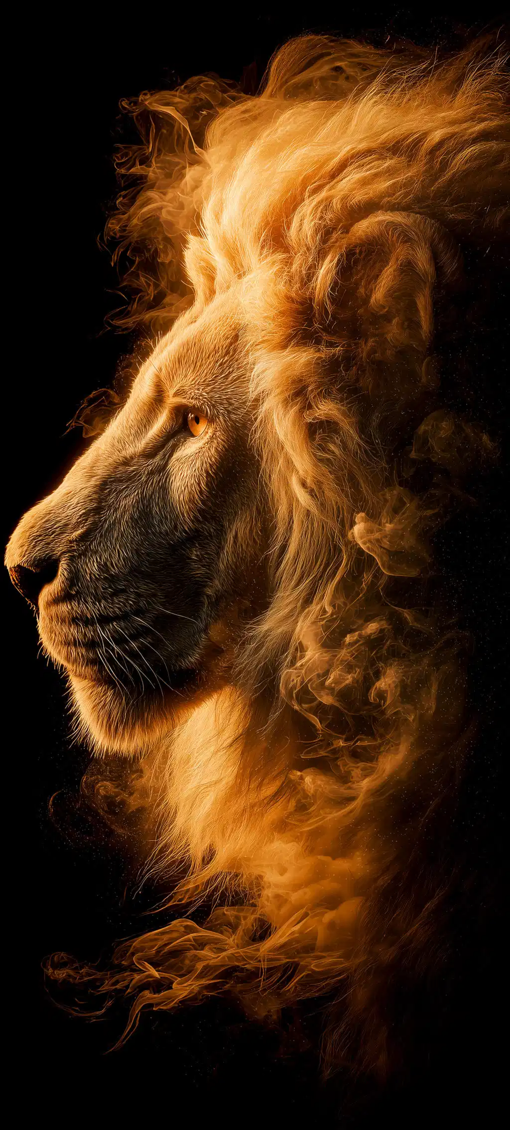 Roaring Lion Head Profile Blazing Fire