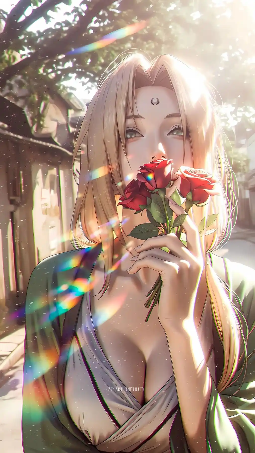 Aesthetic Anime Girl with Flowers Fantasy Art