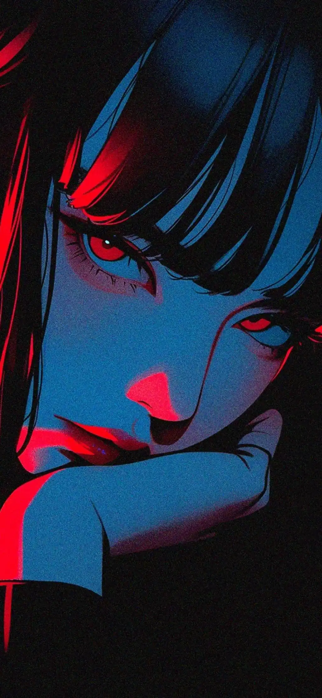 Neon Blue Anime Profile Silhouette Art