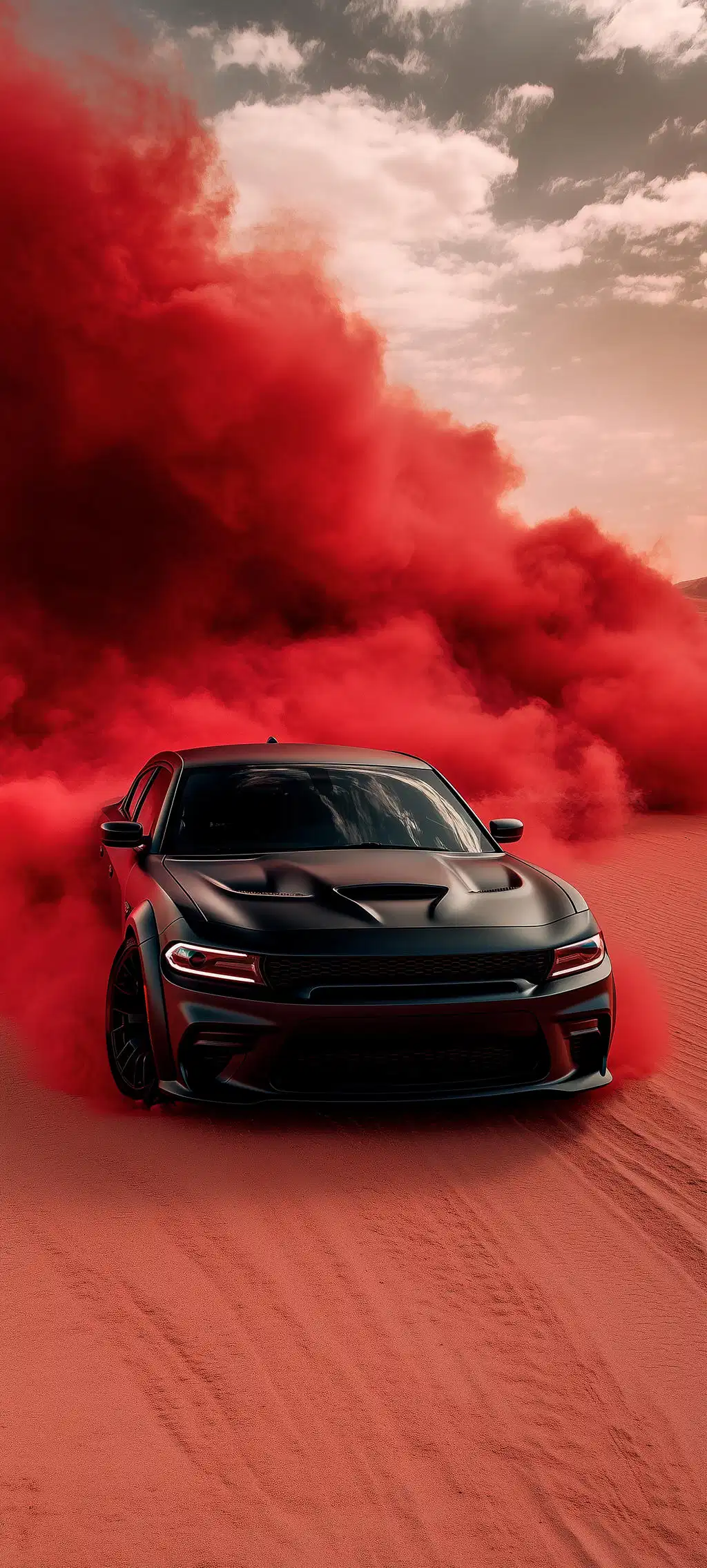 Black Sports Car Red Fog Smoke