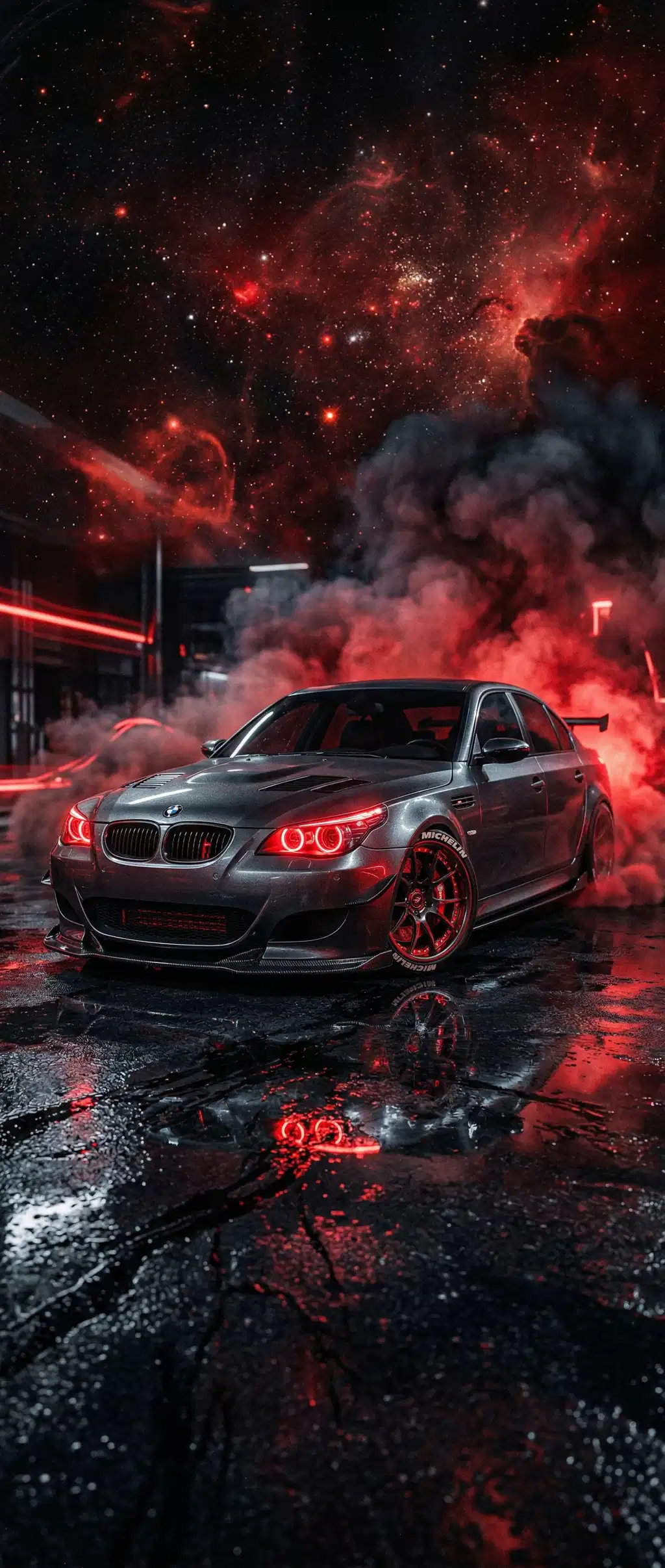 Black Supercar Red Smoke Drift