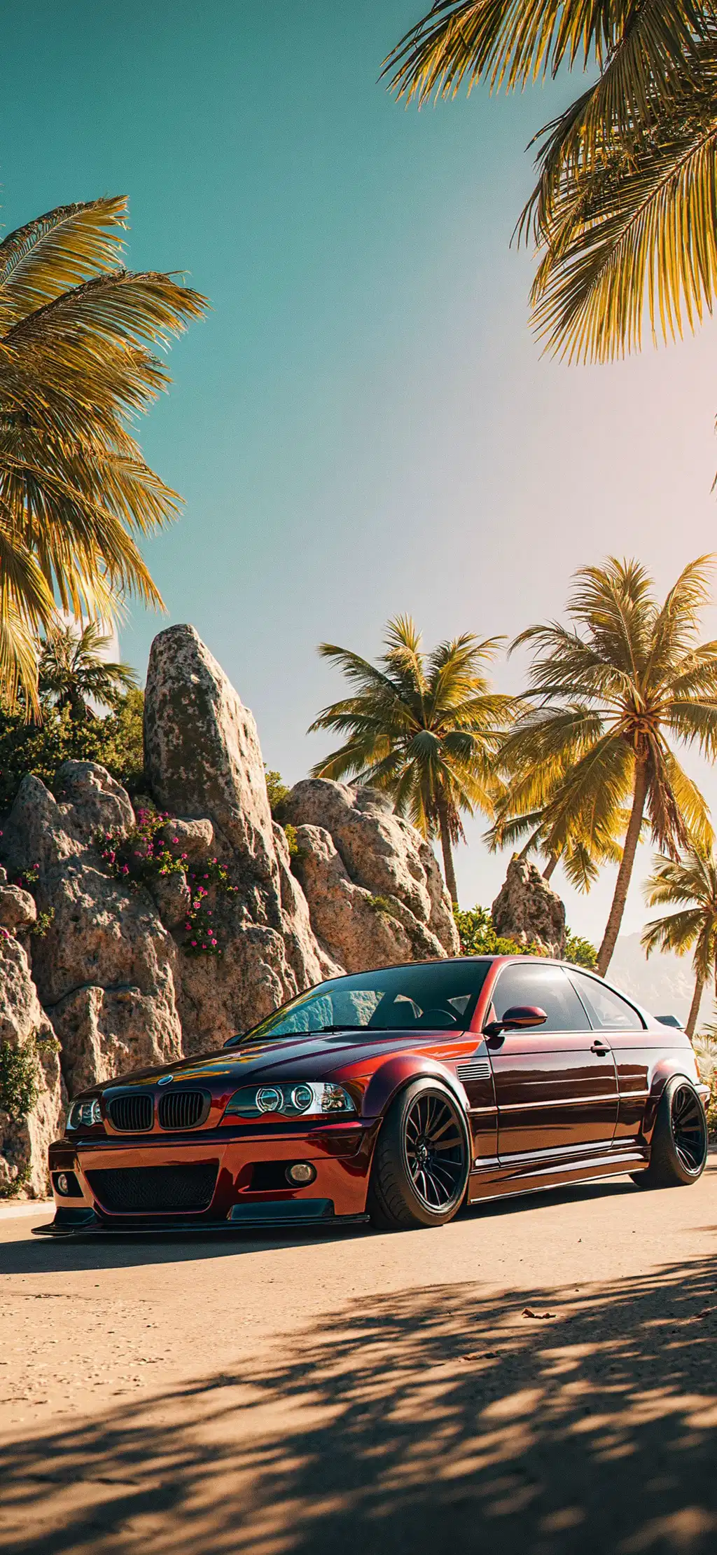 Classic Lowrider Car Palm Trees Sunset