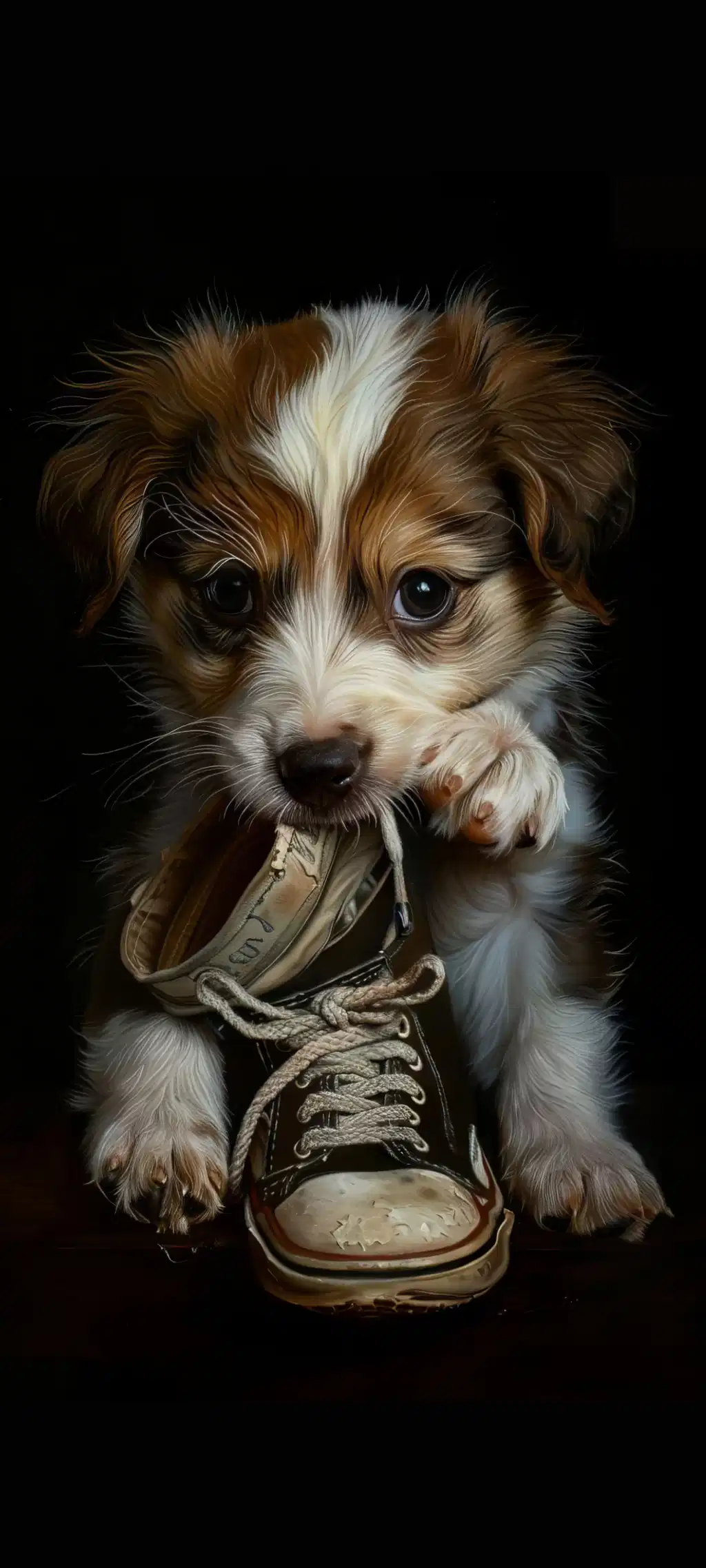 Cute Puppy Sitting In Old Shoe