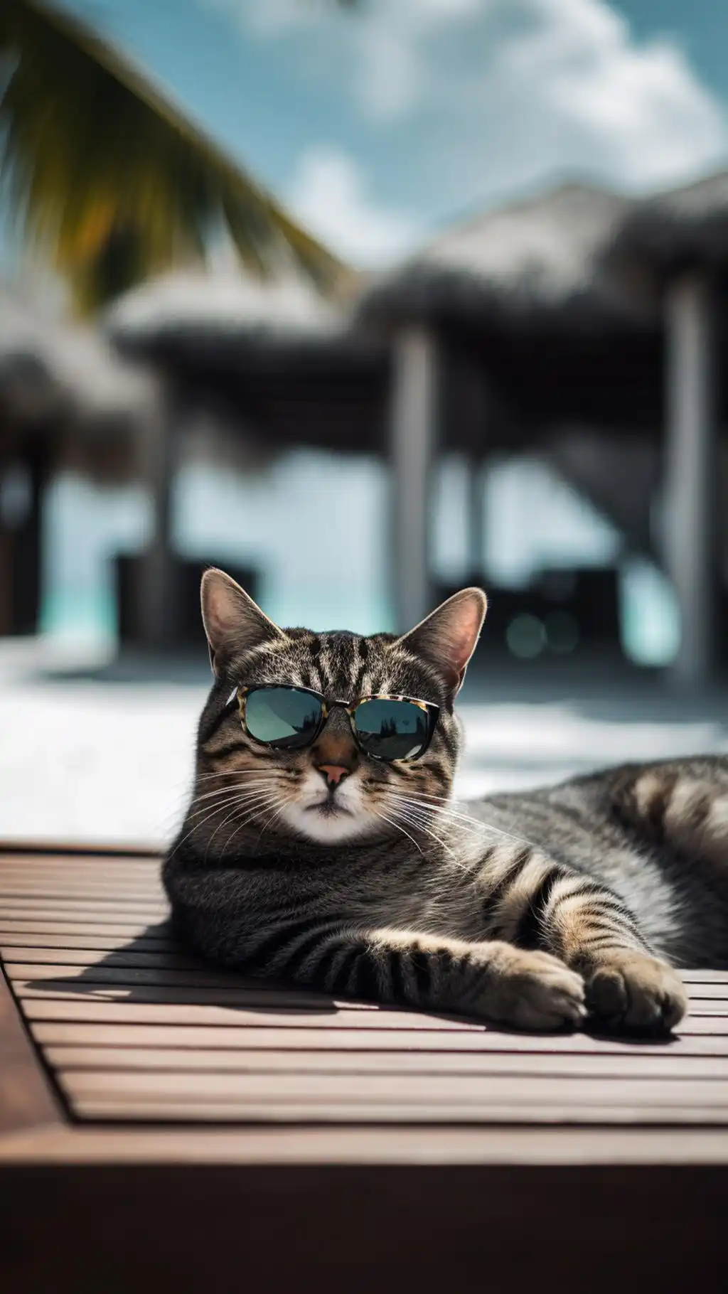 Tabby Cat Relaxing Poolside Summer