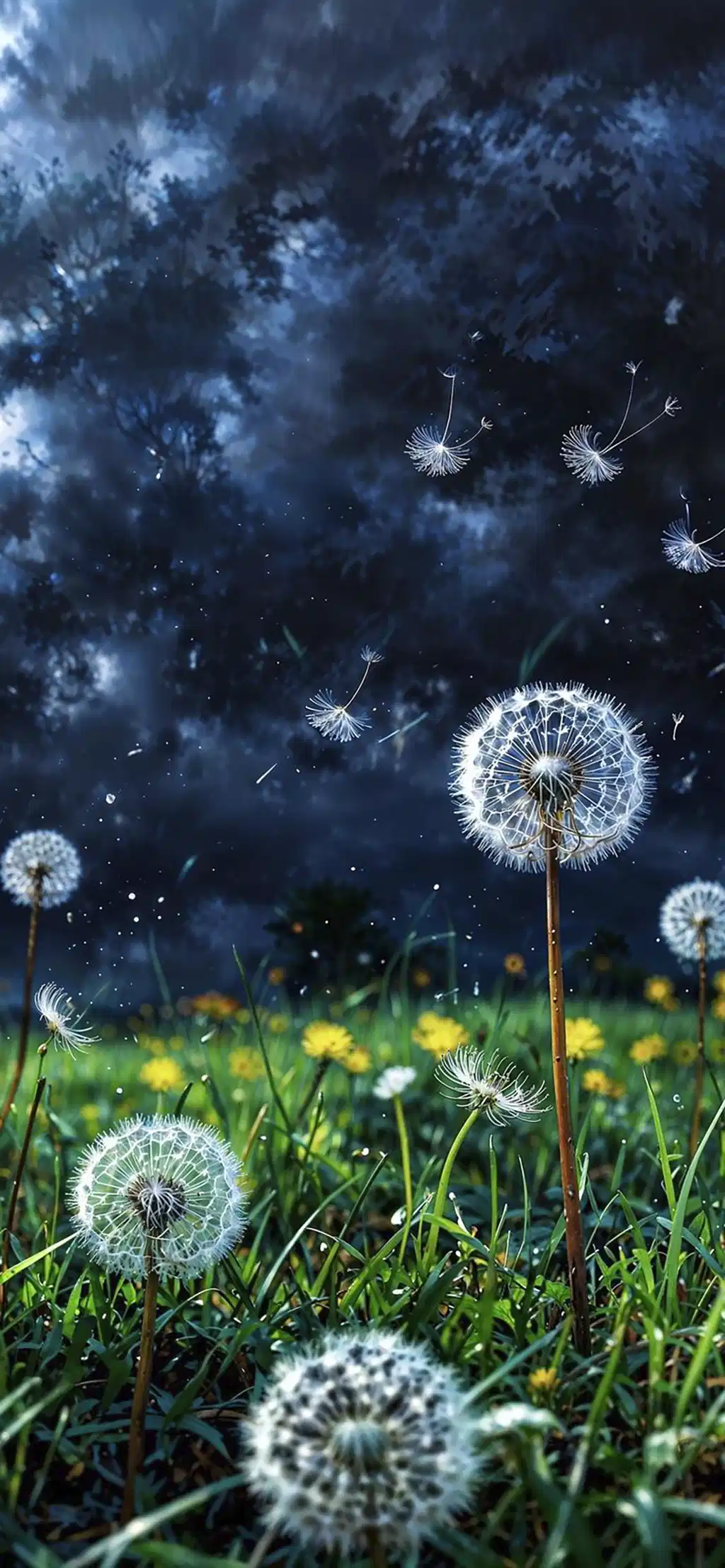 Dandelions Starry Blue Night Sky