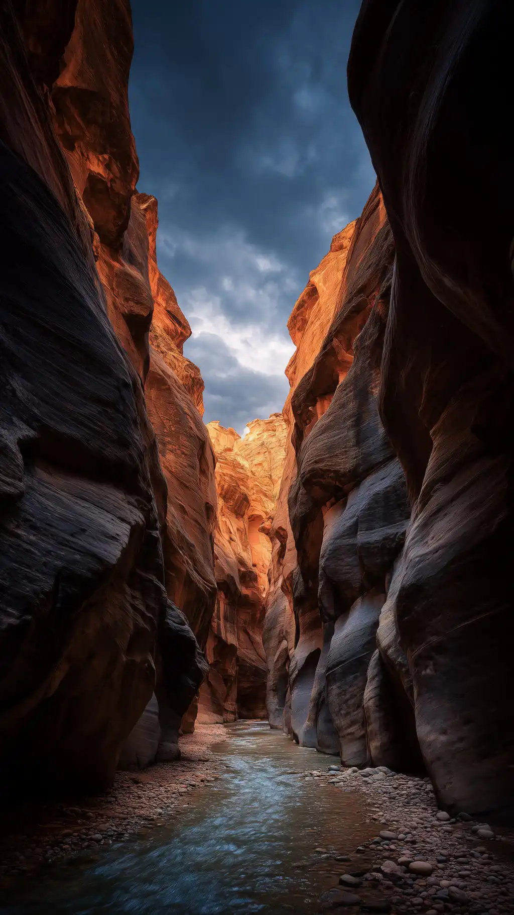 Sunlight Beaming Narrow Slot Canyon