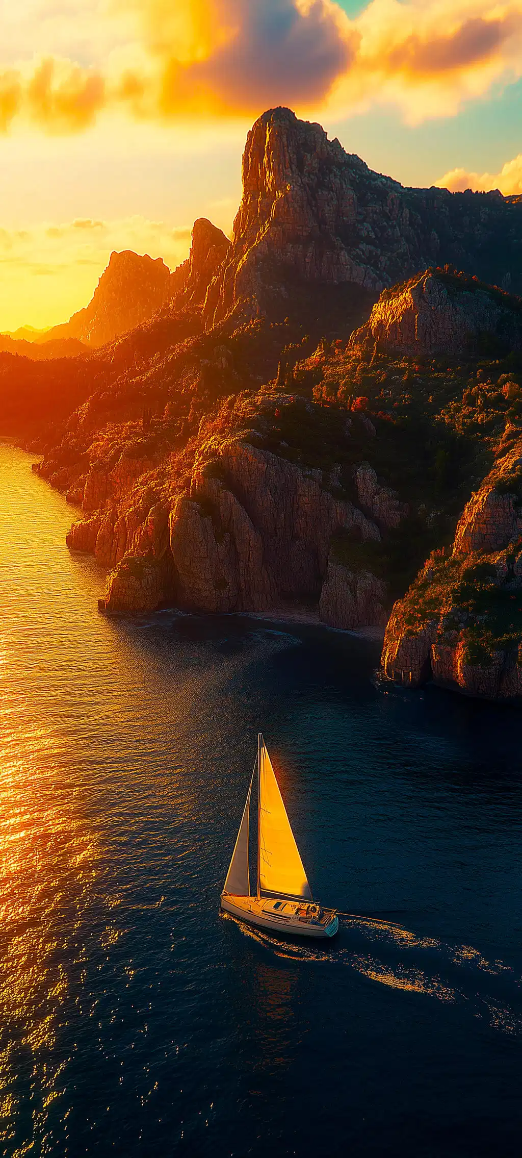 Yacht Sailboat Sunset Fjord