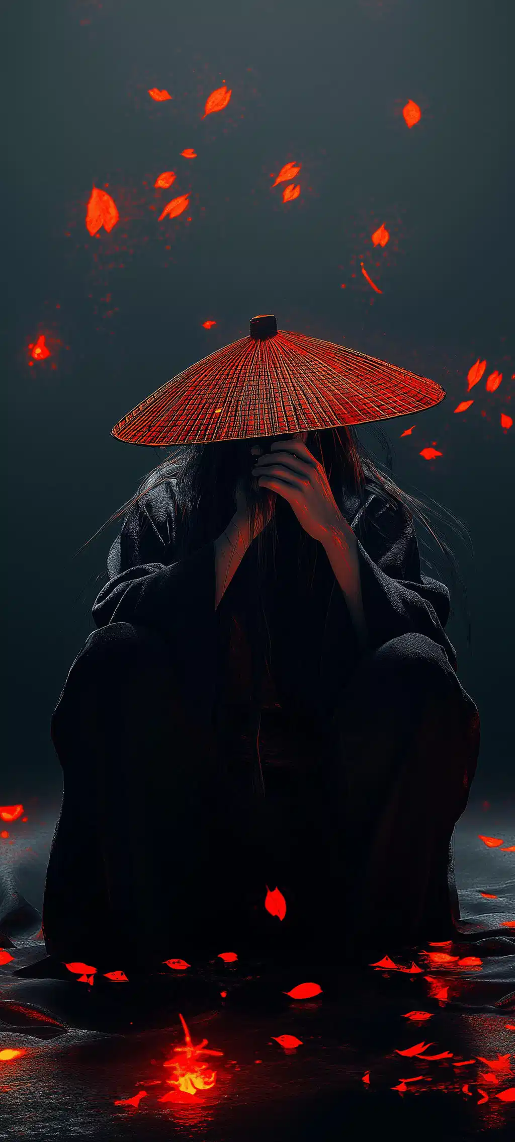Samurai Red Aesthetic Rain Dark Silhouette Wallpaper