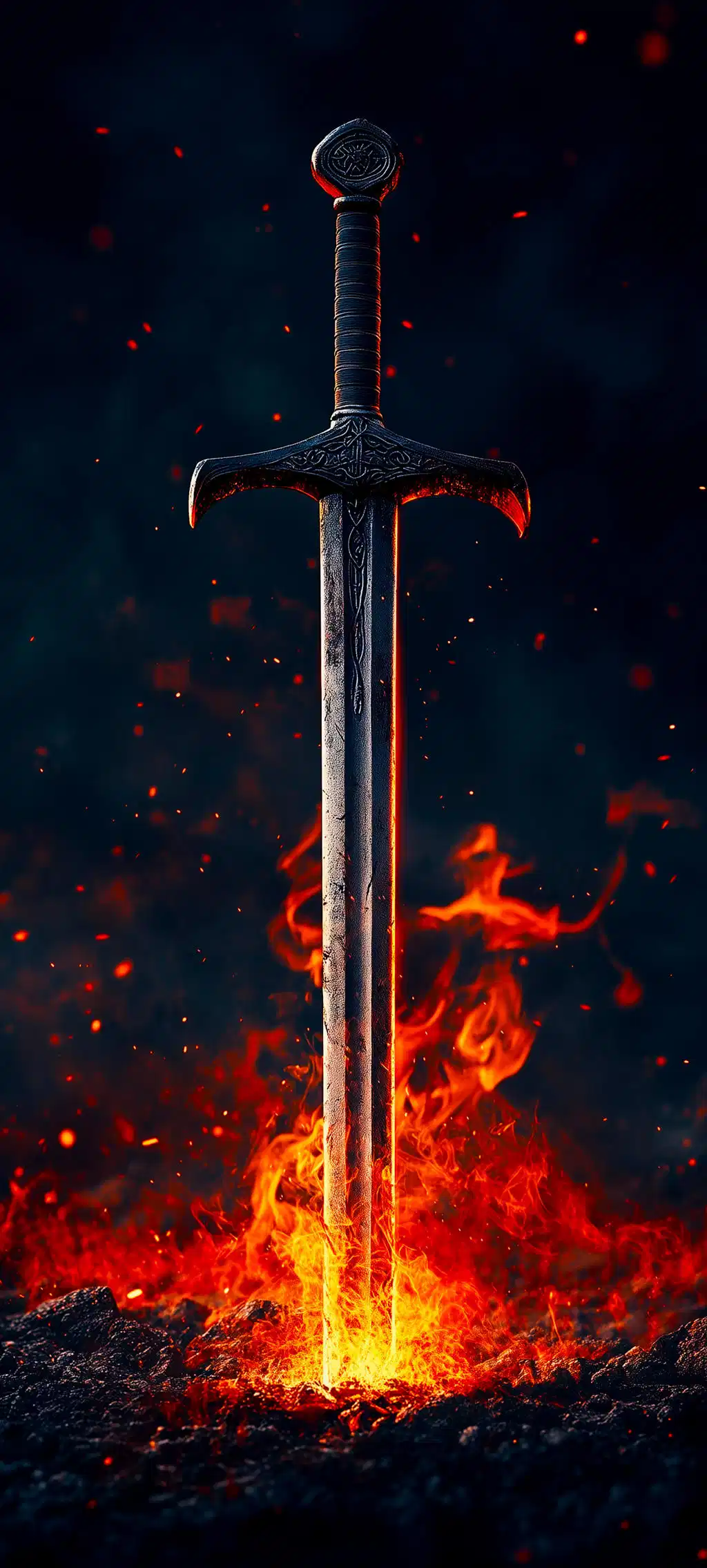 Sword Stuck In Ground Fire Lava Wallpaper