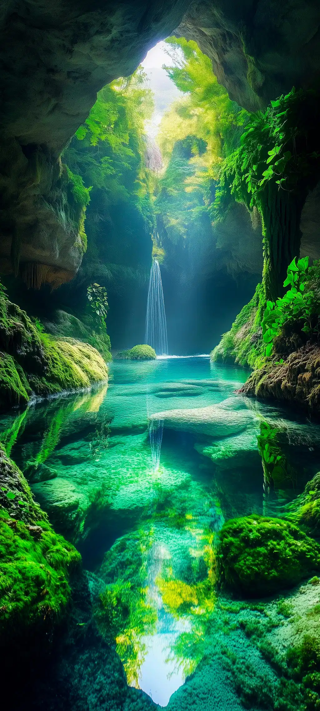 Magical Blue Waterfall Forest