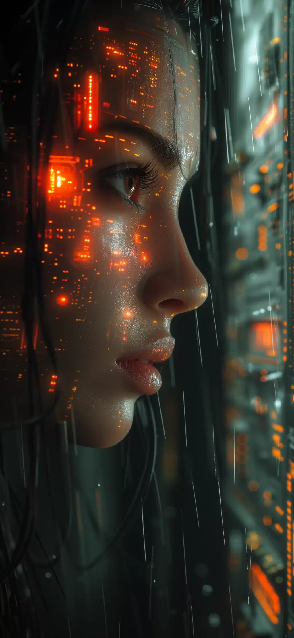 Futuristic Woman Side Profile Neon Lights