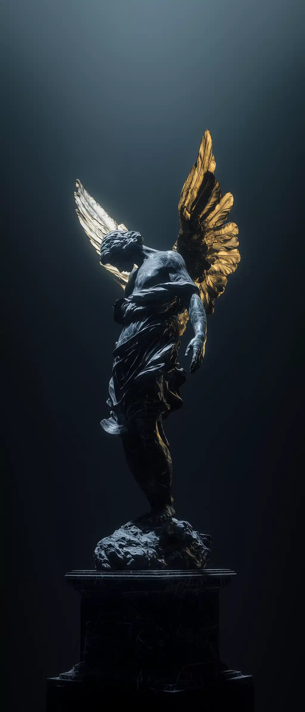 Bronze Angel Statue Wings Spread Pedestal