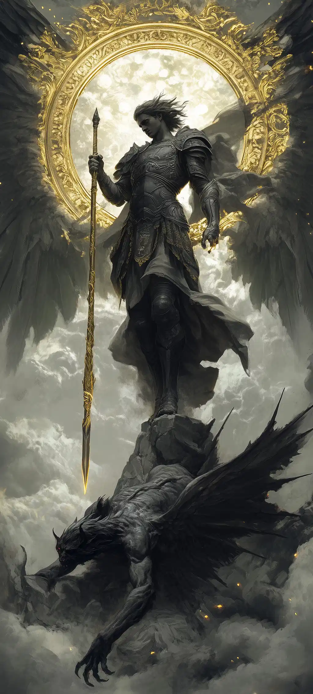 Dark Angel Warrior Statue Sun Halo