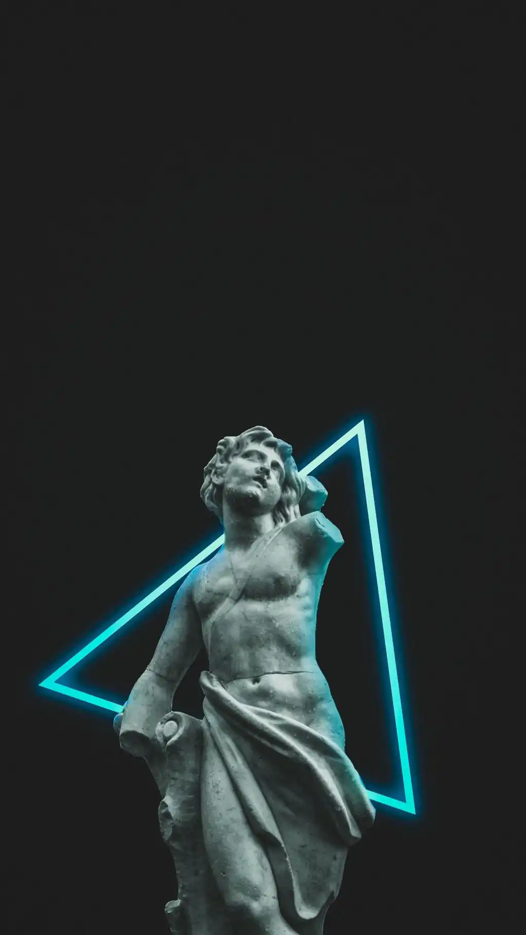 Neon Blue Glowing Triangle Greek God Statue