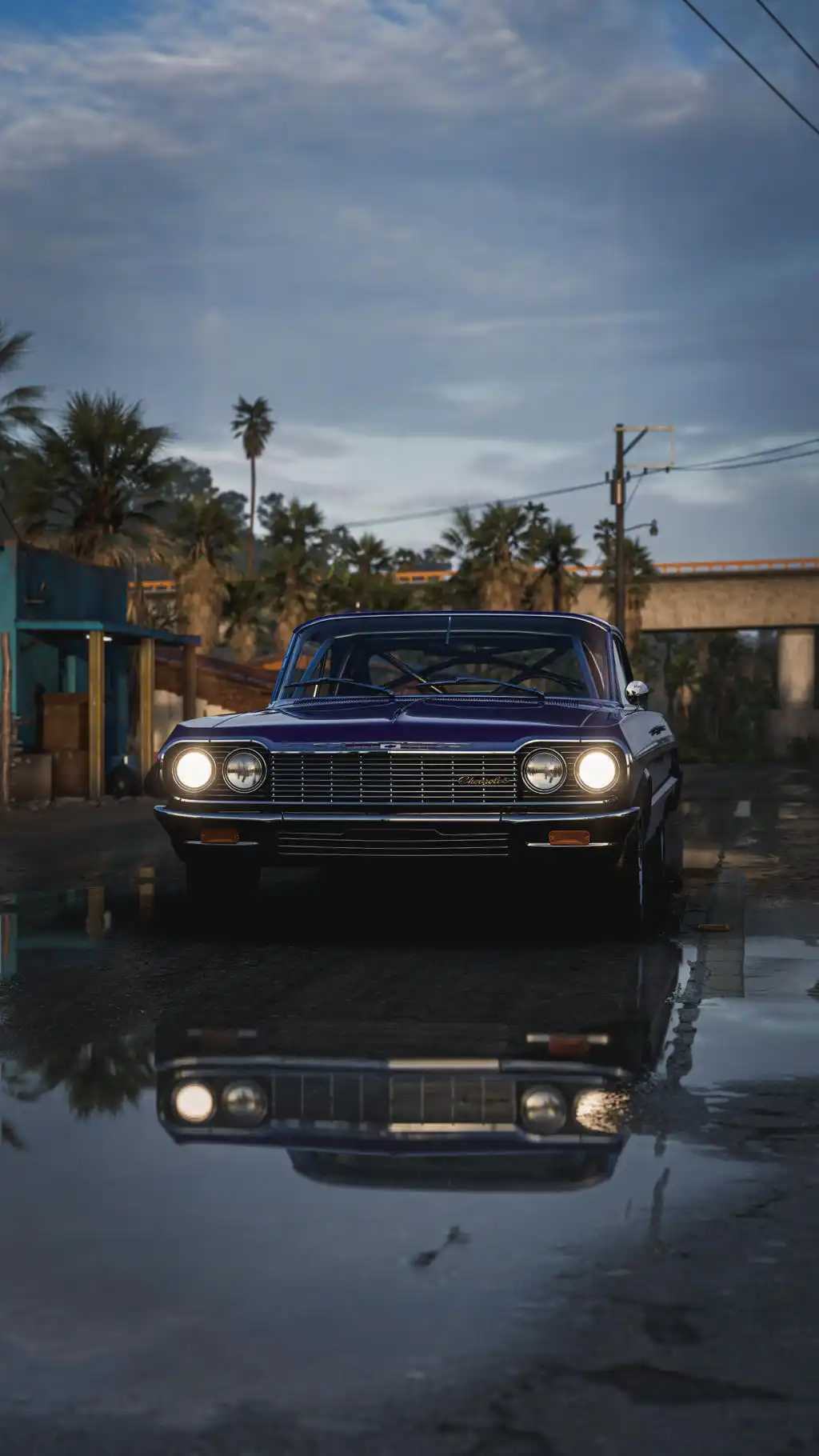 Classic Car Puddle Reflection City