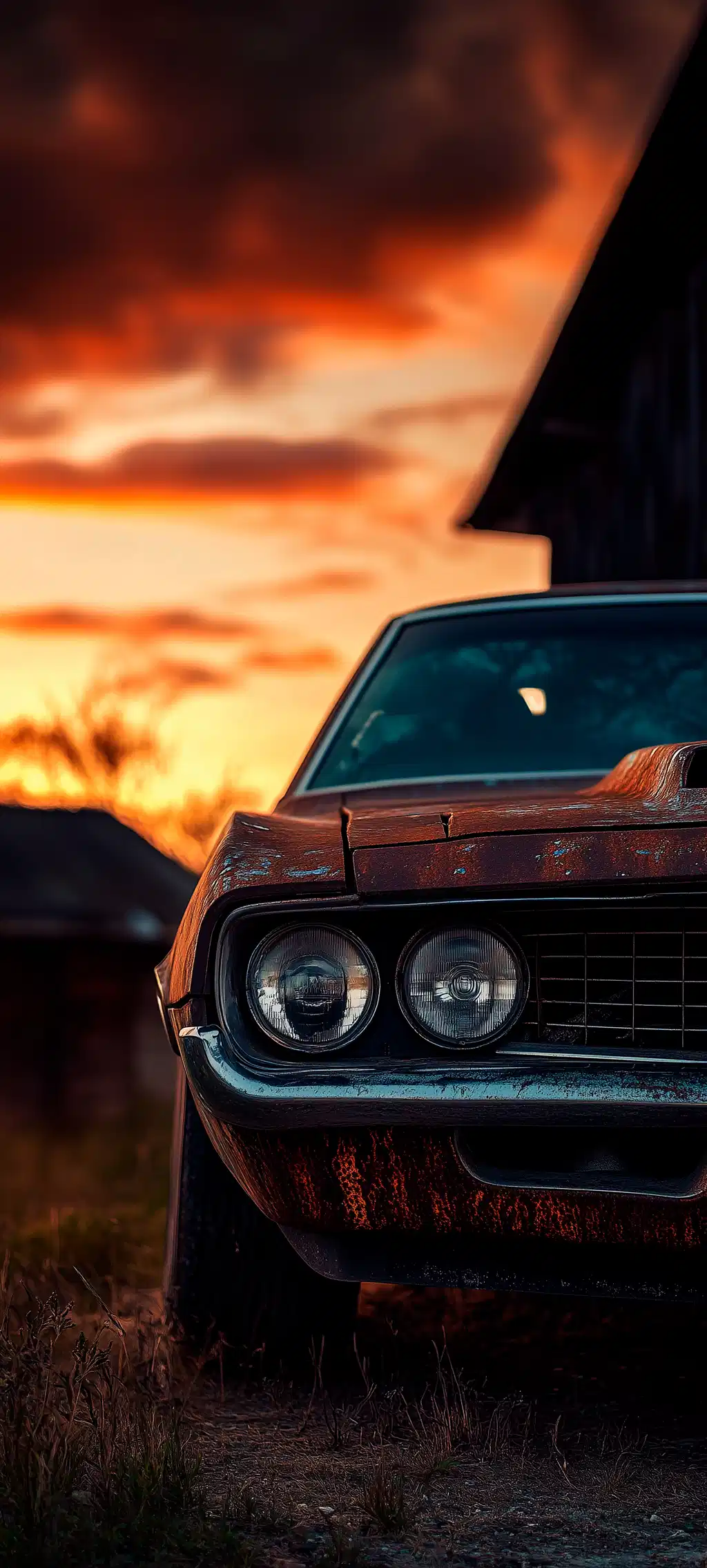 Vintage Muscle Car Sunset Headlights